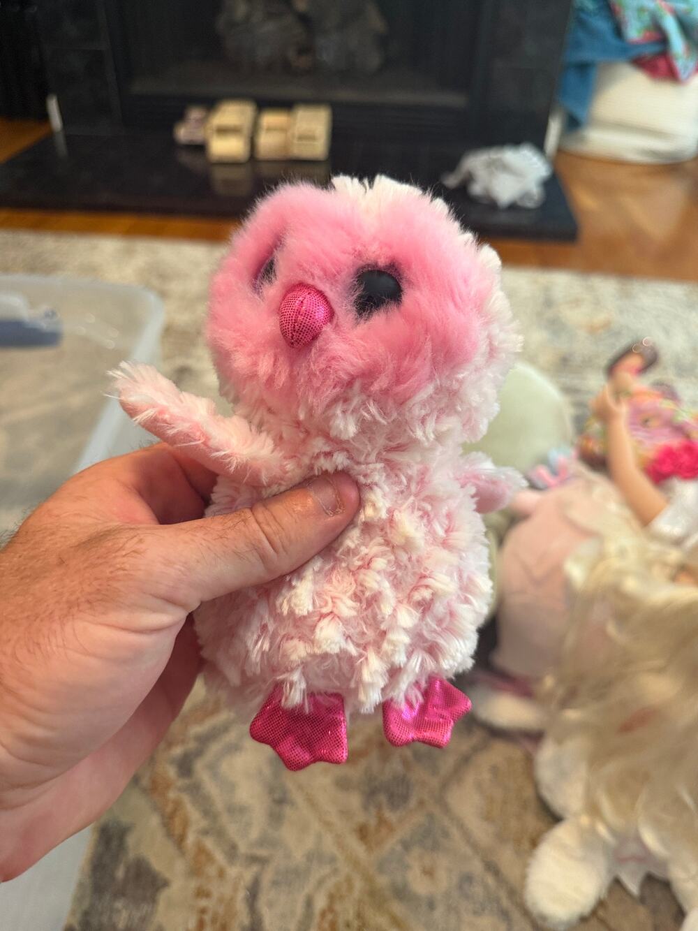 Ty Twiggy Pink White Owl Plush Stuffed Animal Sparkle Pink Feet No Hang Tag